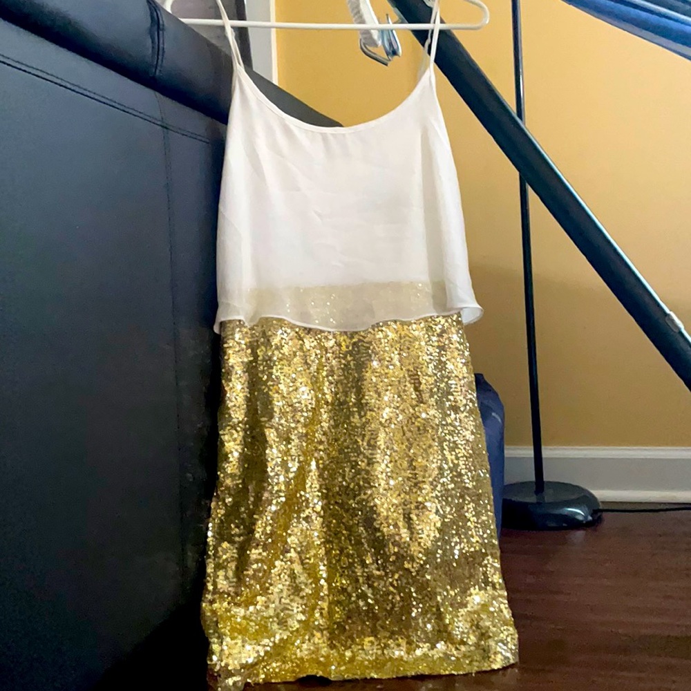 White and gold sequin dress